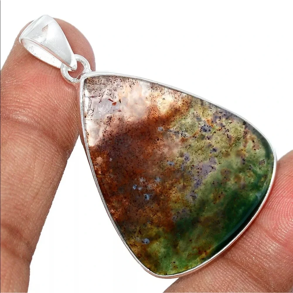 Texas Red and Green Moss Agate Sterling silver pendants - Picture 1 of 4